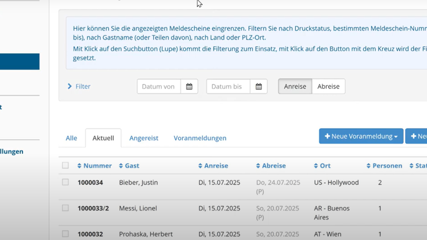 Meldung von Reisegruppen Meldung von Reisegruppen