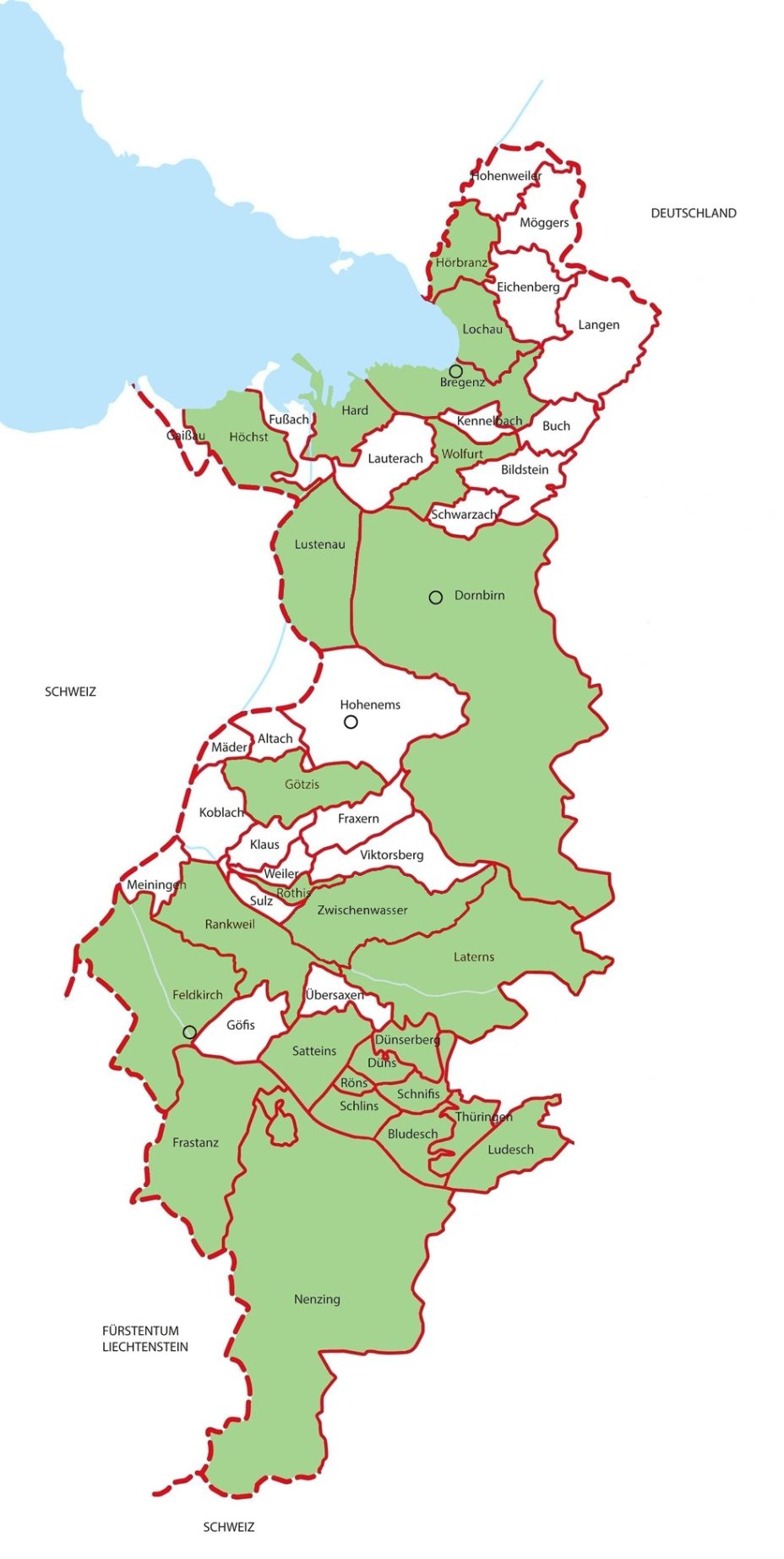 Übersicht Gemeinden Projekt "Landesweite Mobilität für Übernachtungsgäste"