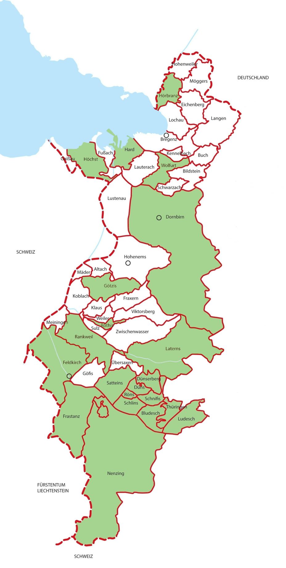 Übersicht Gemeinden Projekt "Landesweite Mobilität für Übernachtungsgäste"